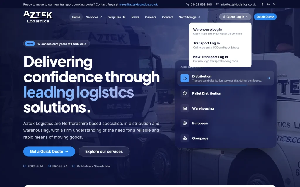 Aztek Logistics — website redesign concept — Client login