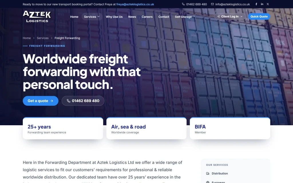 Aztek Logistics — website redesign concept — Freight forwarding