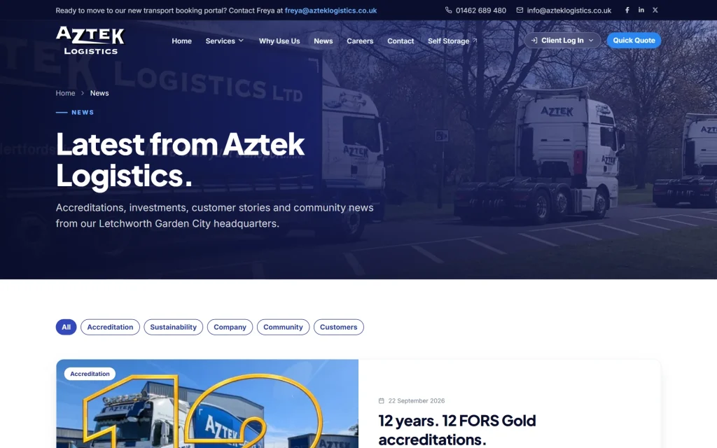Aztek Logistics — website redesign concept — News