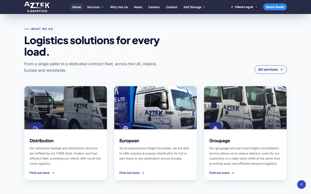 Aztek Logistics — website redesign concept — Services