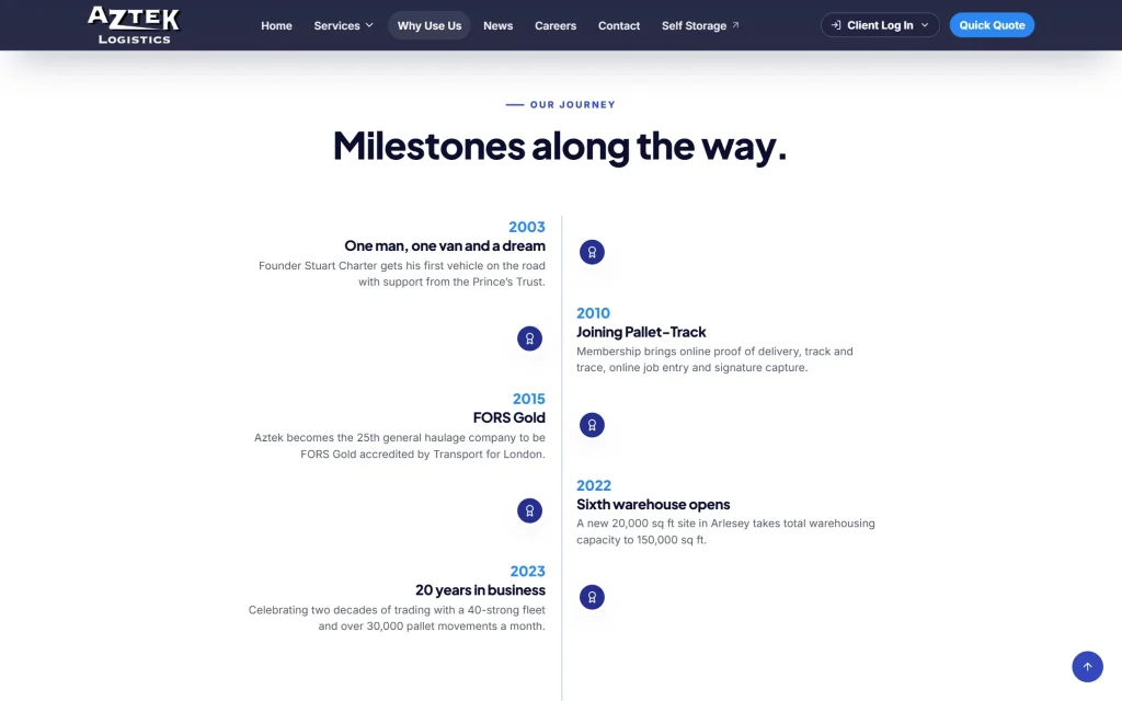 Aztek Logistics — website redesign concept — Why use us