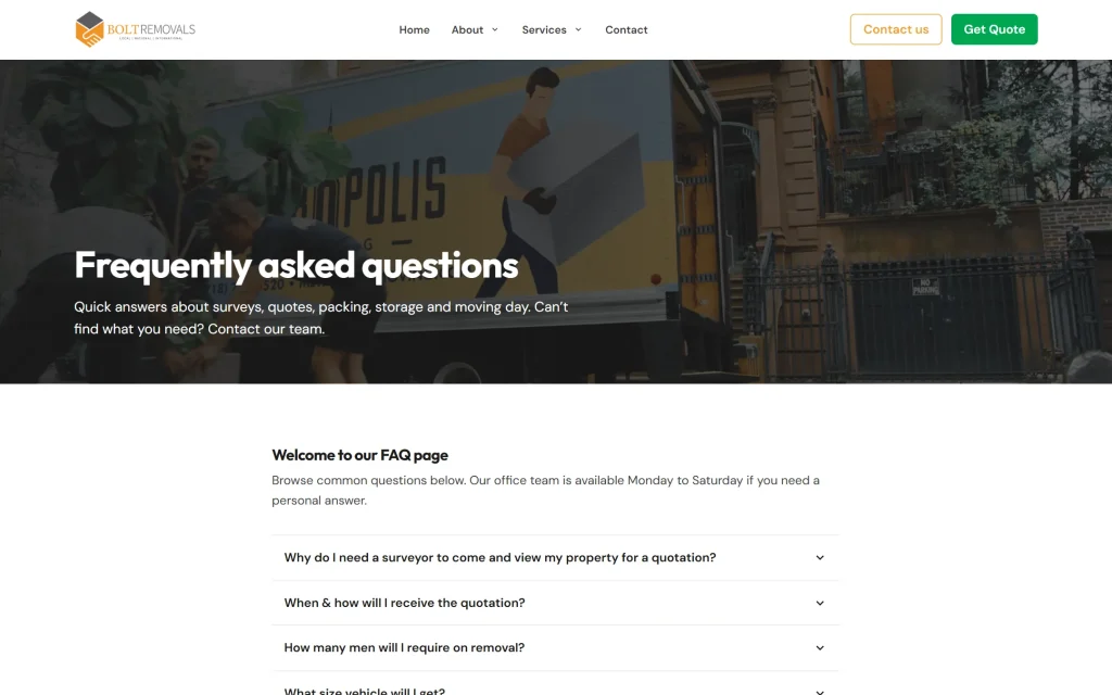 Bolt Removals — website redesign concept — Faqs