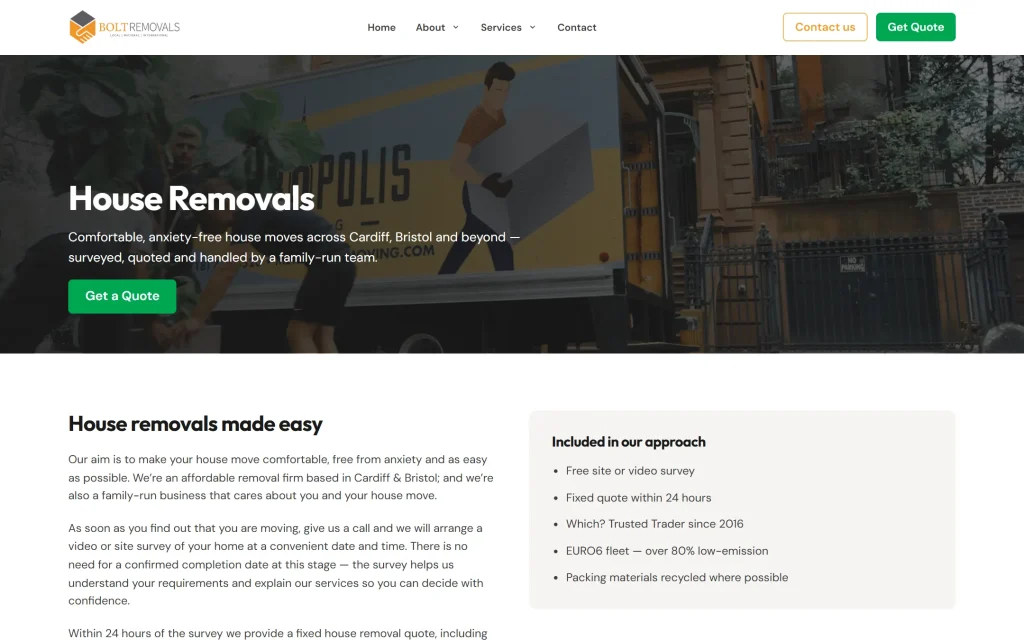 Bolt Removals — website redesign concept — House