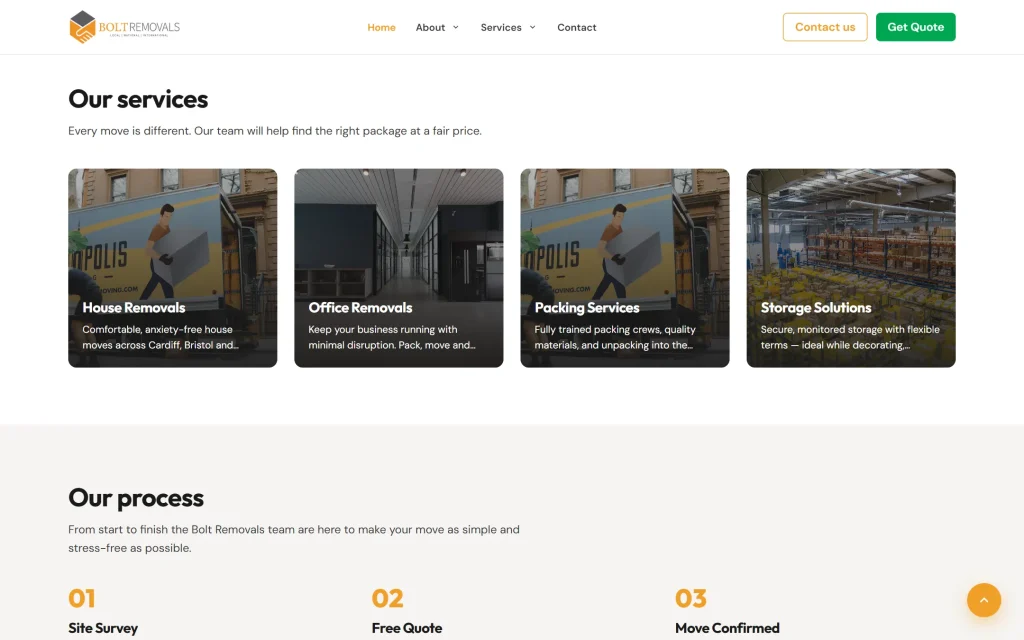 Bolt Removals — website redesign concept — Services home