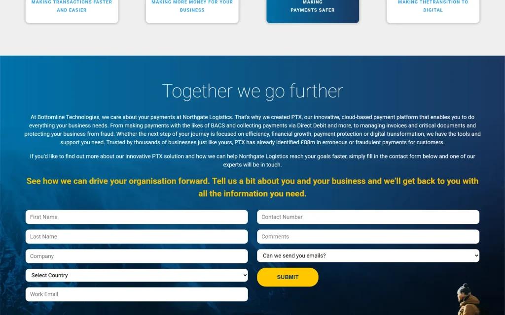 Bottomline PTX — personalised priorities landing page — Contact form