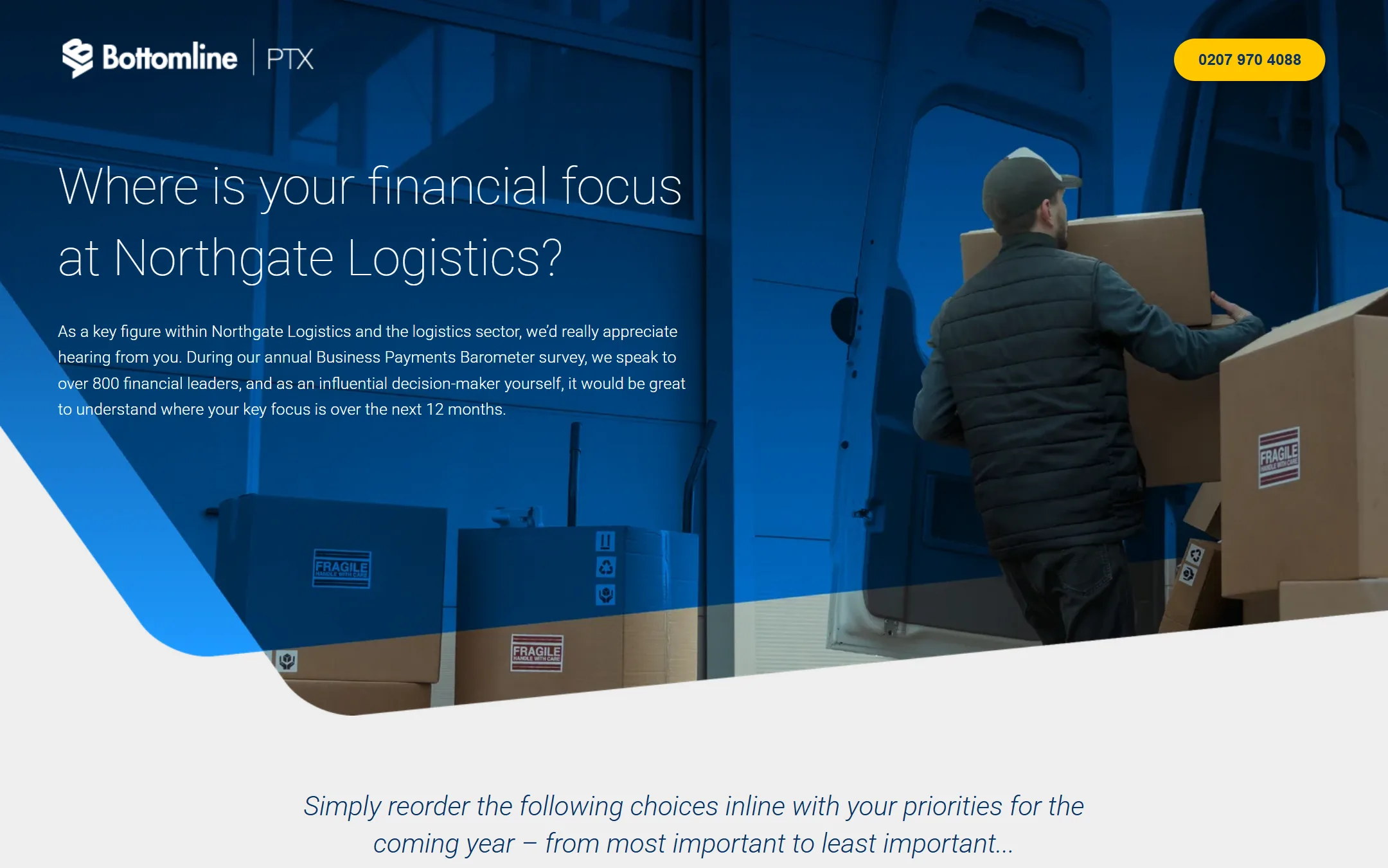 Bottomline PTX — personalised priorities landing page