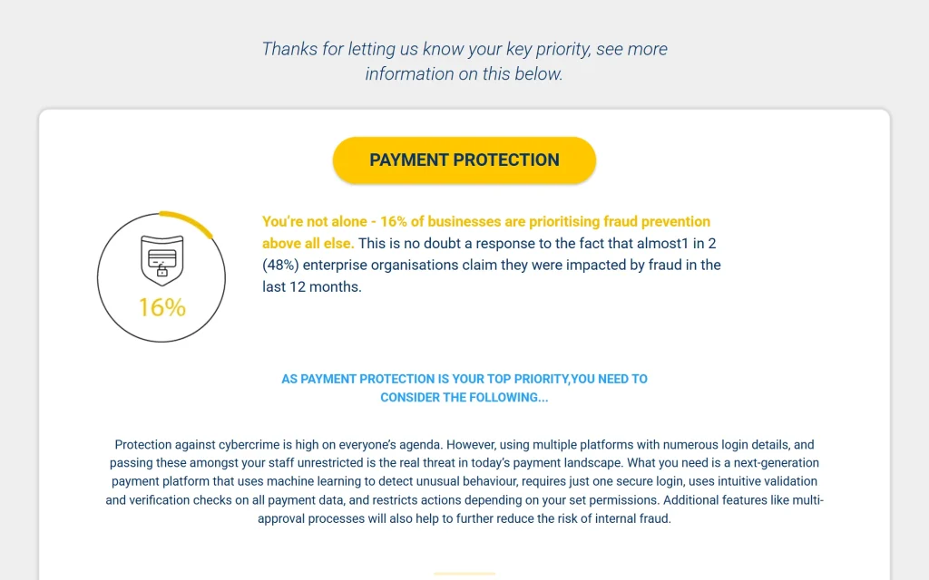 Bottomline PTX — personalised priorities landing page — Personalised result