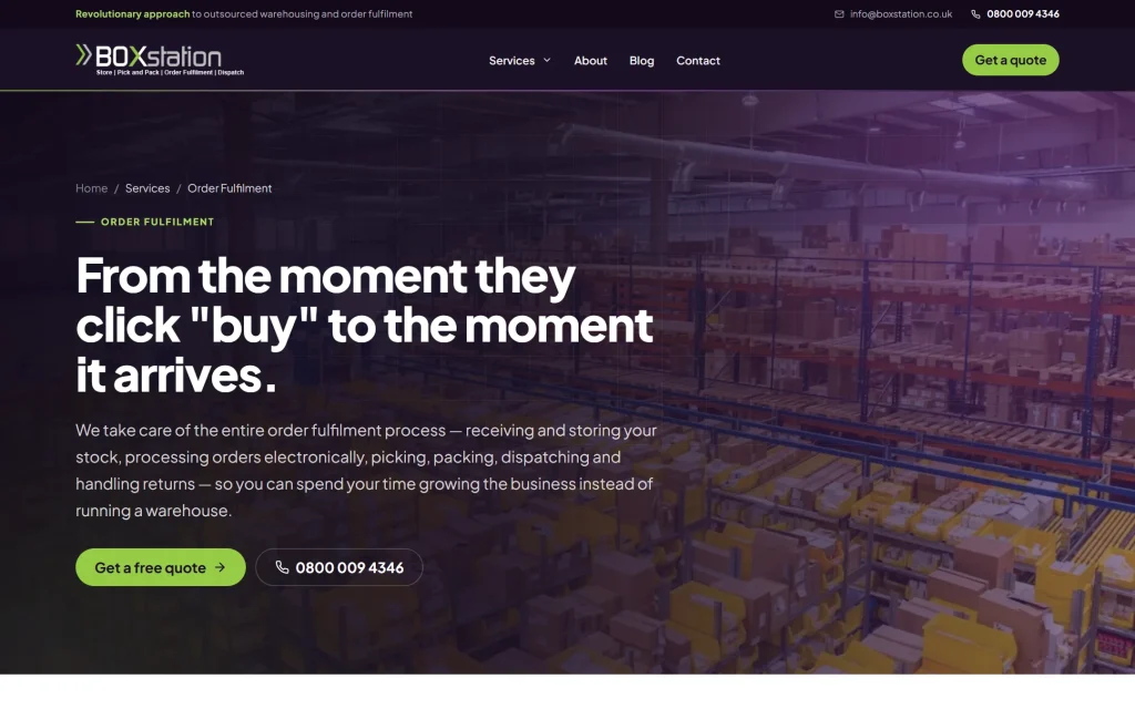 BOXstation — website redesign concept — Box station order fulfilment