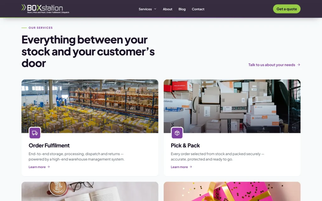 BOXstation — website redesign concept — Box station services home