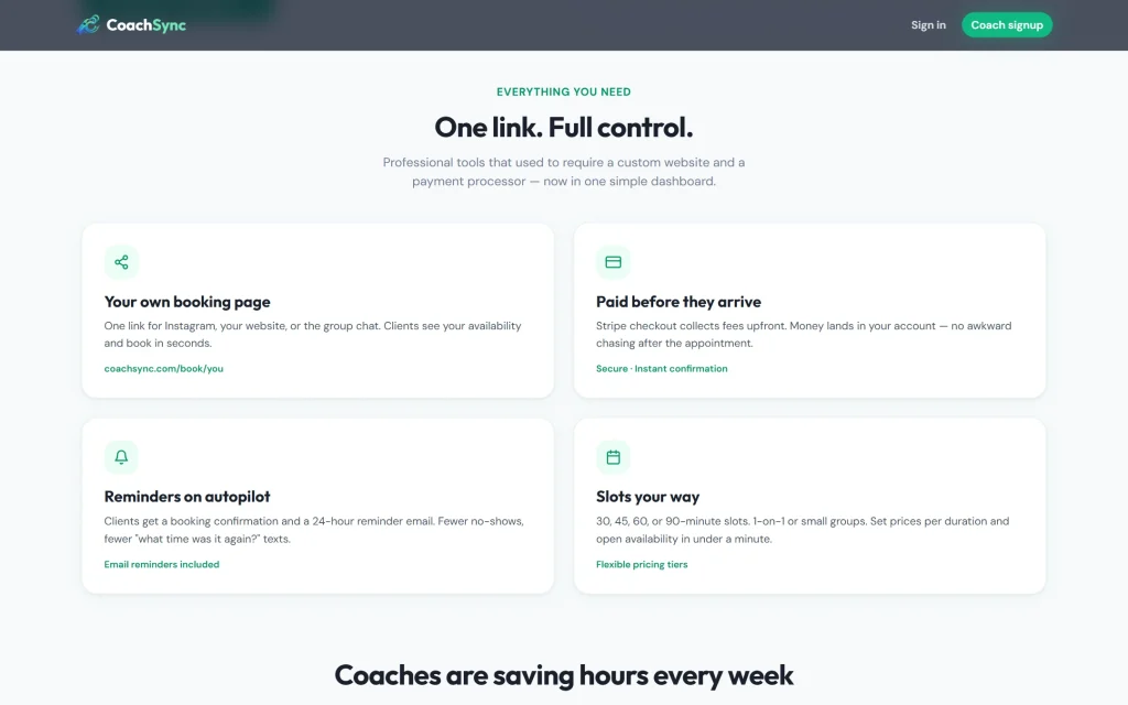CoachSync — booking & payments app for coaches — Features