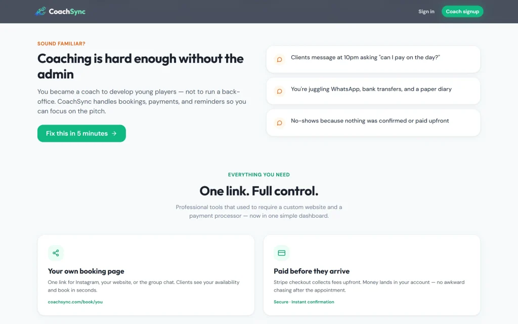 CoachSync — booking & payments app for coaches — Problem