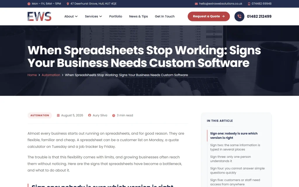 Extra Web Solutions — agency website — Article