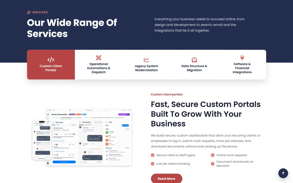 Extra Web Solutions — agency website — Services