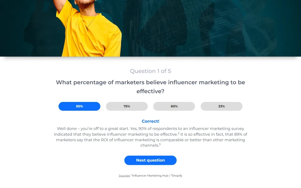 Influencer Intelligence — interactive quiz app — Correct answer
