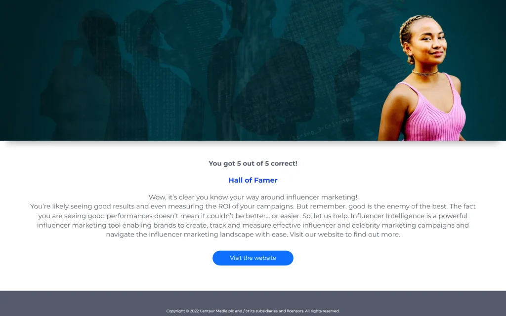 Influencer Intelligence — interactive quiz app — Result