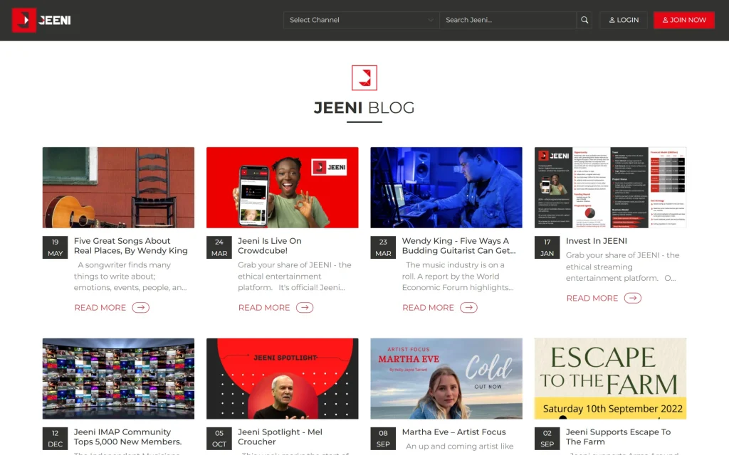 JEENI.com — entertainment platform build — Blog