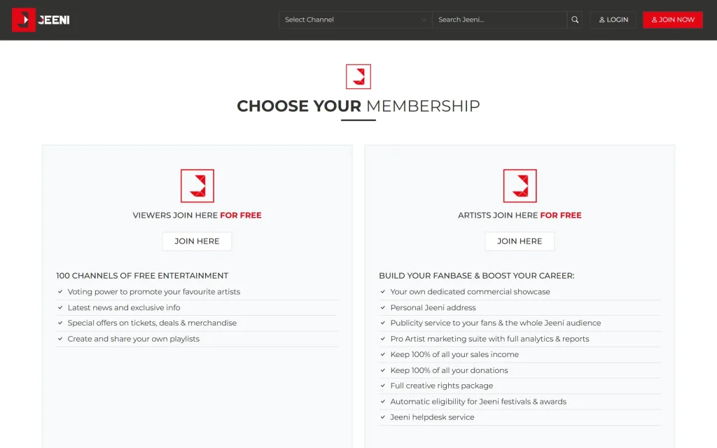 JEENI.com — entertainment platform build — Membership