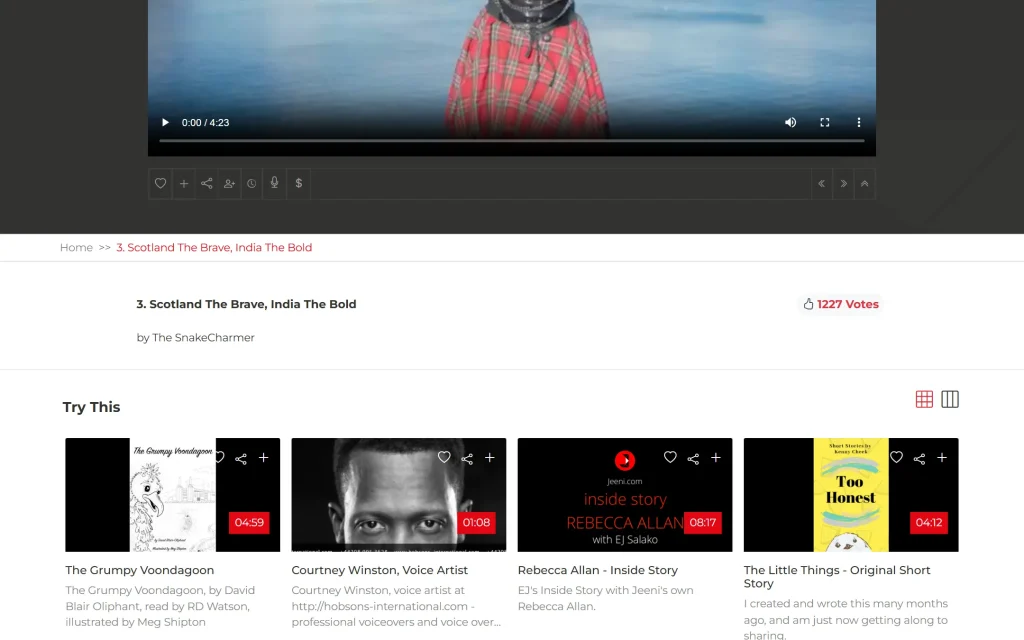 JEENI.com — entertainment platform build — Track detail