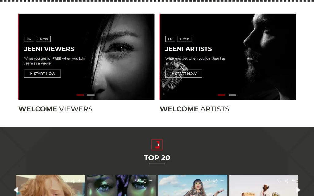 JEENI.com — entertainment platform build — Welcome
