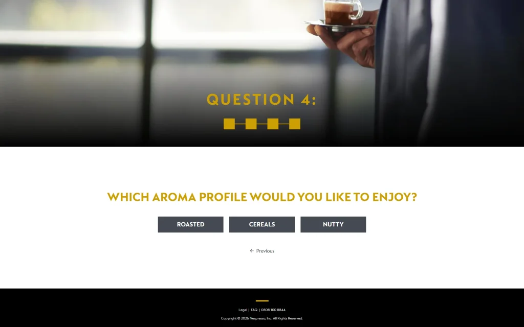Nespresso Professional — Flavour Quiz app — Question aroma