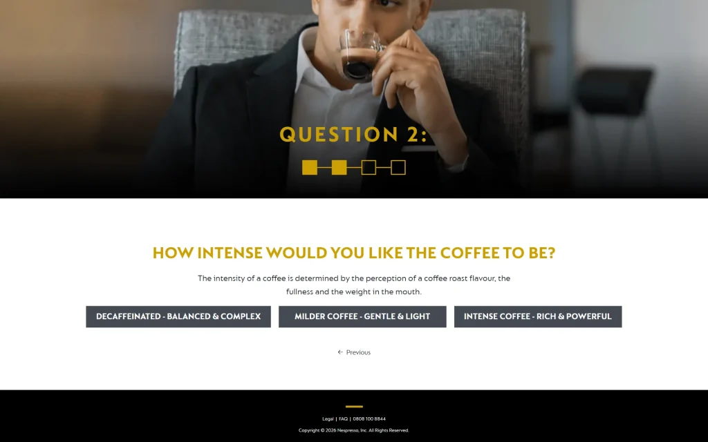 Nespresso Professional — Flavour Quiz app — Question intensity decaf