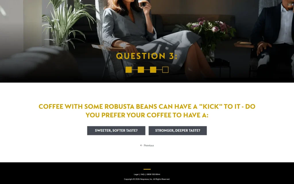 Nespresso Professional — Flavour Quiz app — Question kick