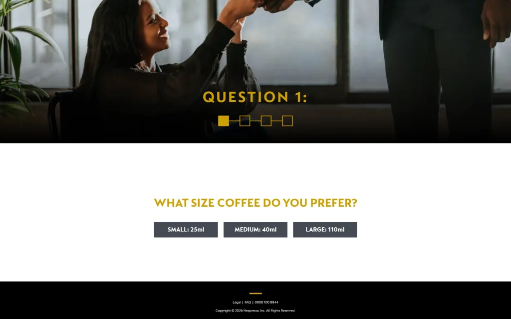 Nespresso Professional — Flavour Quiz app — Question size