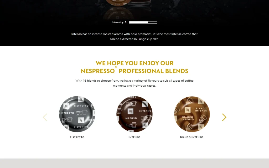 Nespresso Professional — Flavour Quiz app — Related capsules