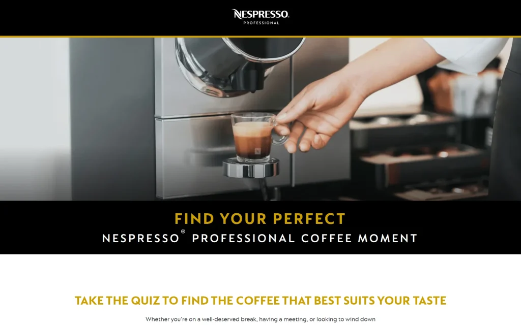 Nespresso Professional — Flavour Quiz app — Start