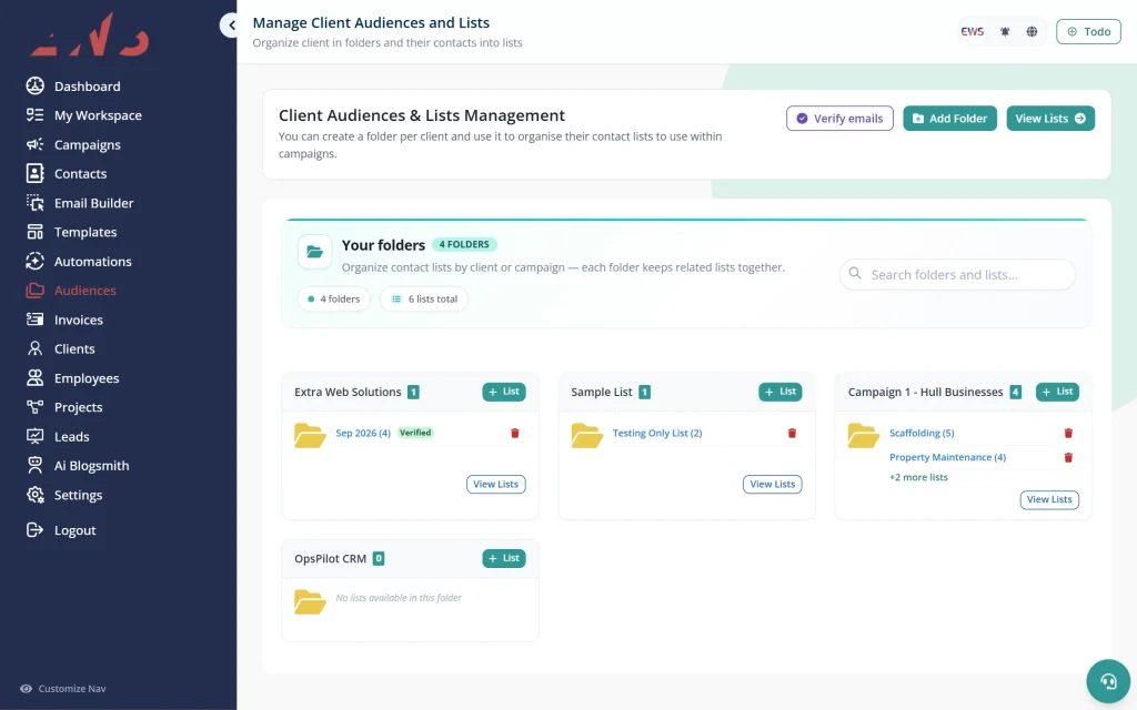 Ops Pilot CRM — all-in-one agency platform — Audiences