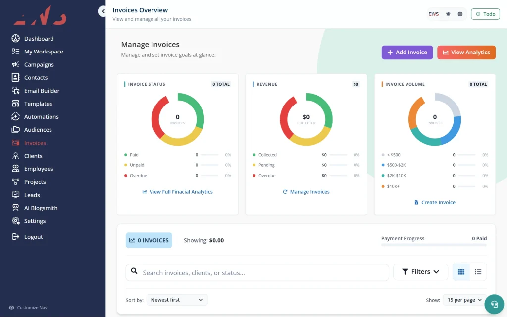 Ops Pilot CRM — all-in-one agency platform — Invoices