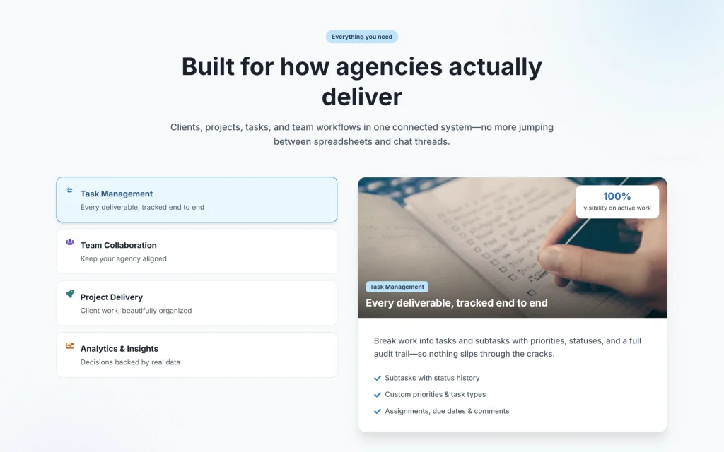 PowerFlow — project & task management SaaS for agencies — Features