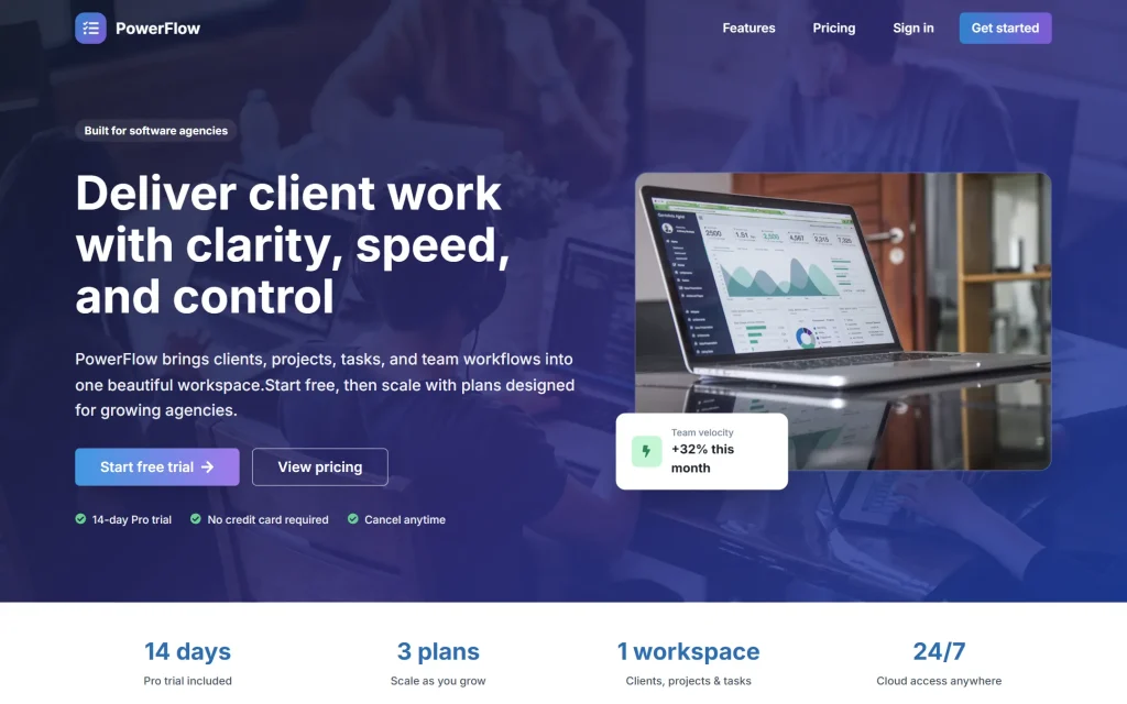 PowerFlow — project & task management SaaS for agencies