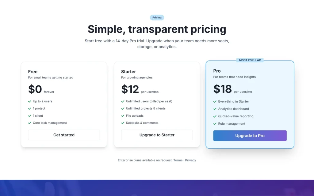 PowerFlow — project & task management SaaS for agencies — Pricing