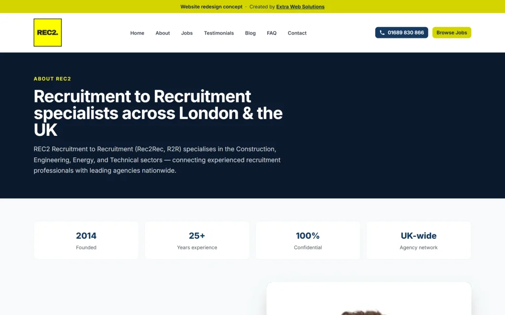 REC2 Recruitment — website redesign concept — About