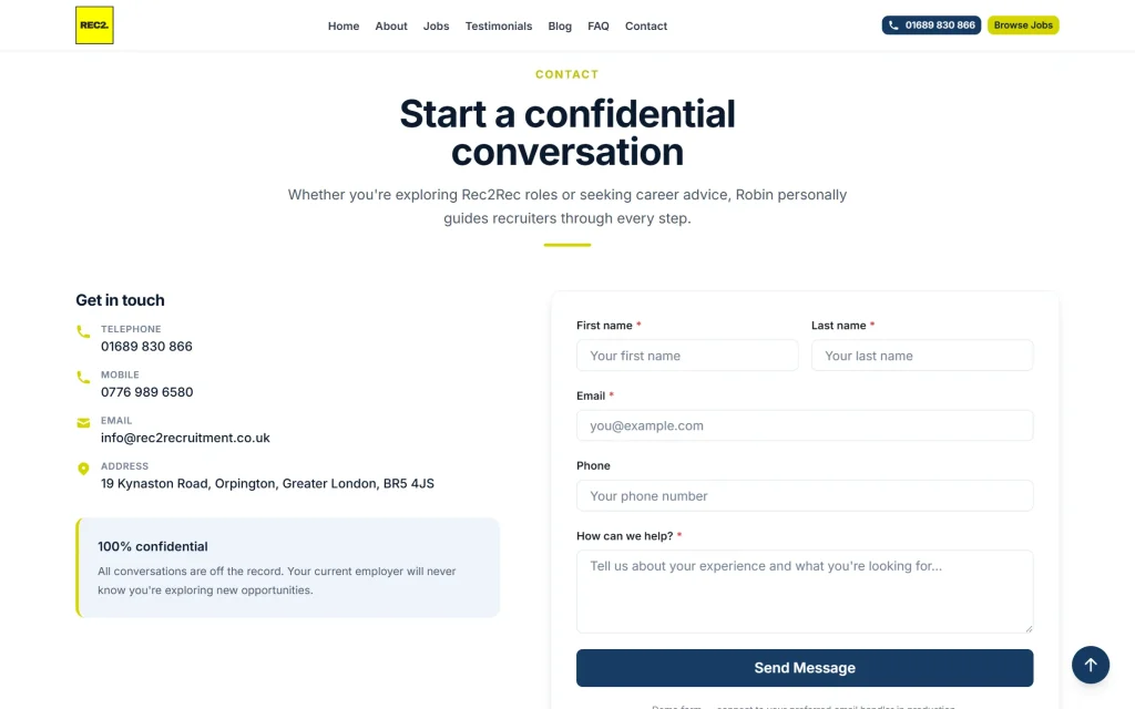 REC2 Recruitment — website redesign concept — Contact