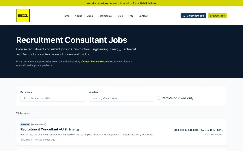 REC2 Recruitment — website redesign concept — Jobs