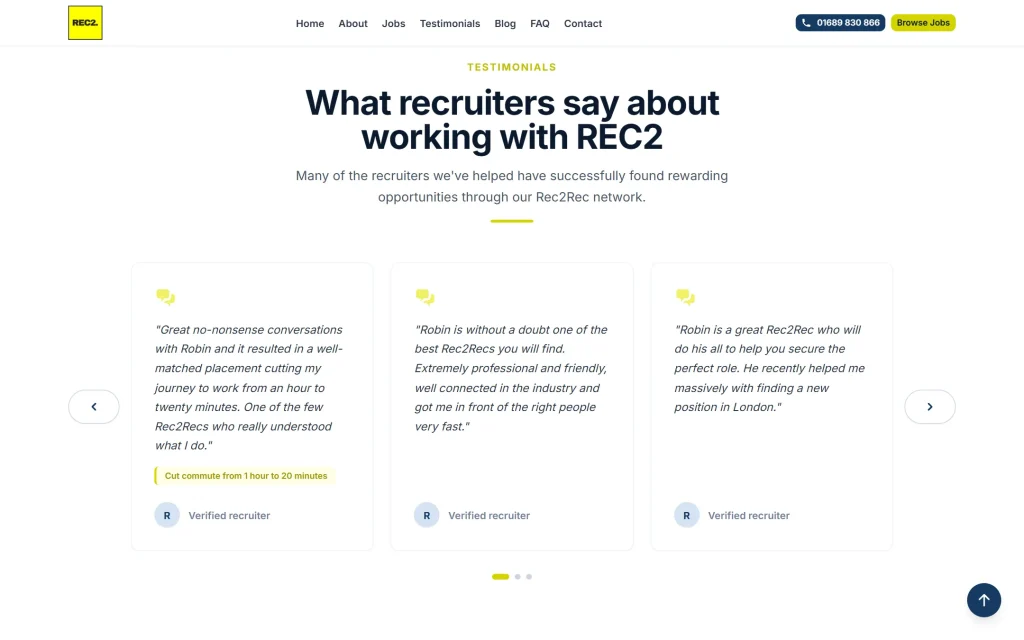 REC2 Recruitment — website redesign concept — Testimonials