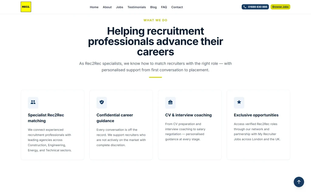 REC2 Recruitment — website redesign concept — What we do