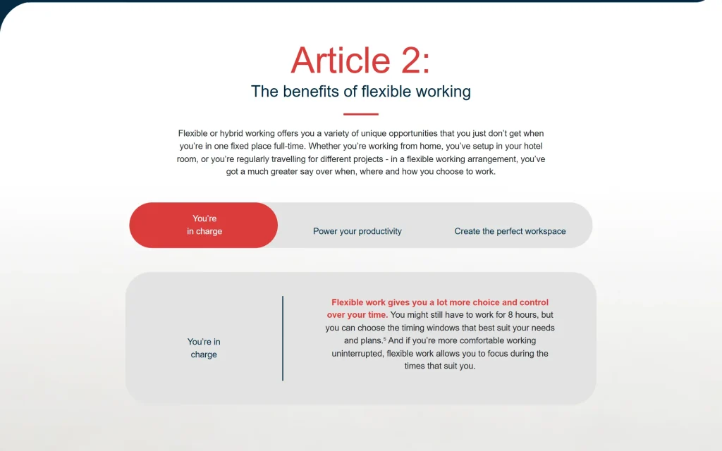 Travelodge Business — Marketo content hub landing pages — Article tabs